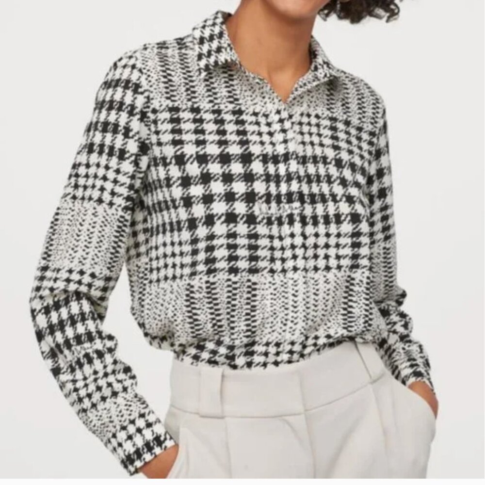 Richard Allan x H&M Patchwork Houndstooth‎ Button-Front Shirt | Size US 2 - Picture 2 of 12
